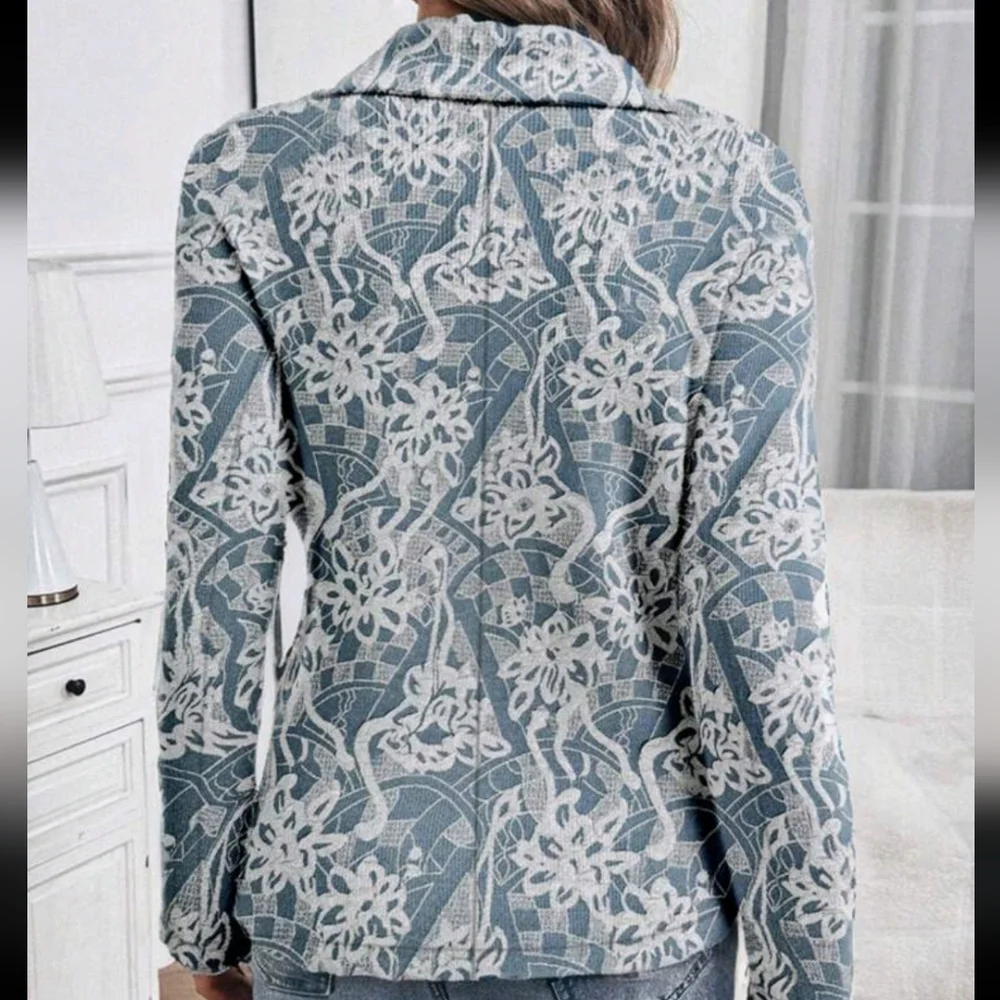 Women Elegant Jacquard Waist Fitted Blazer For Autumn - Picture 2 of 4